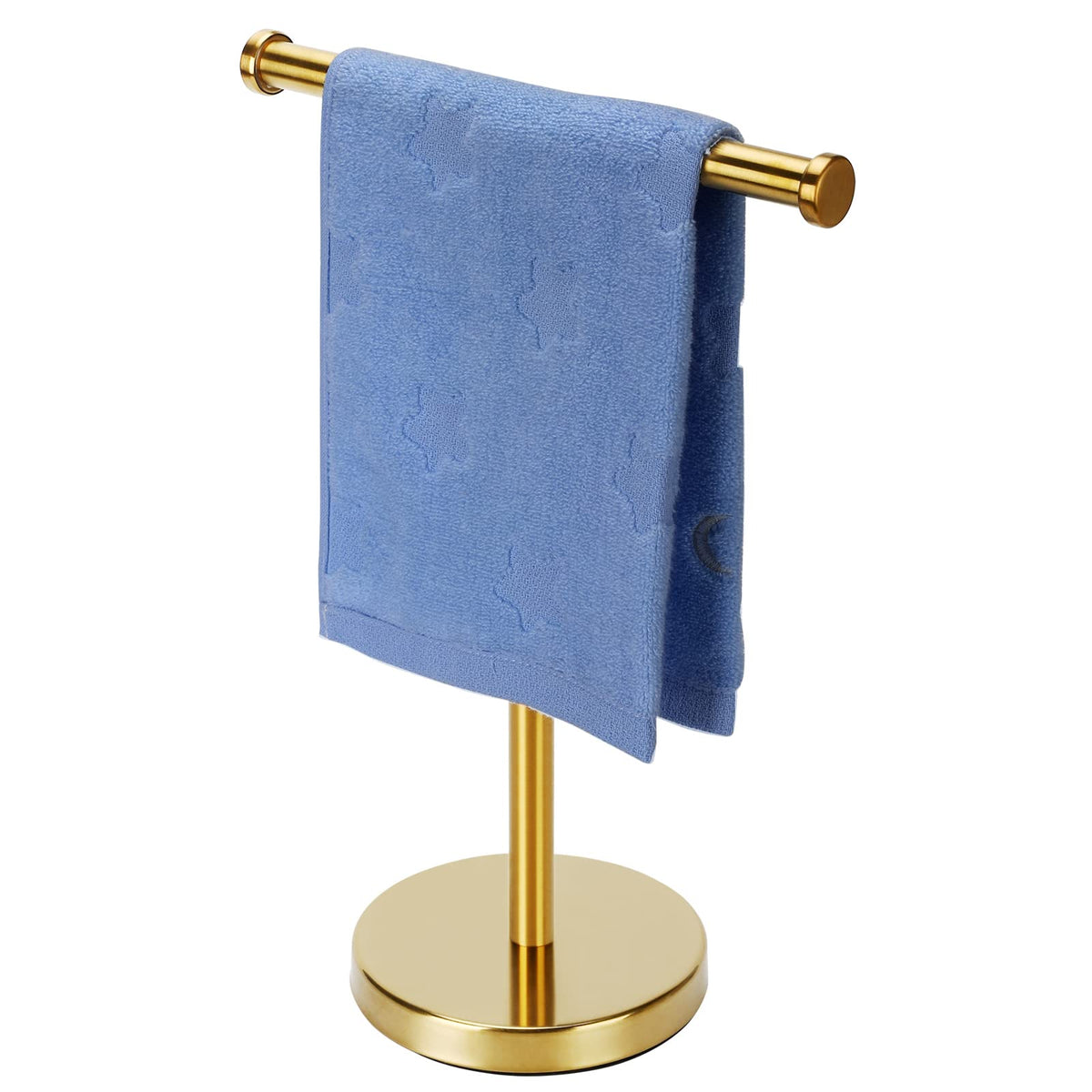 Kalitro gold towel rack base shows stable marble foundation for damp bathrooms.