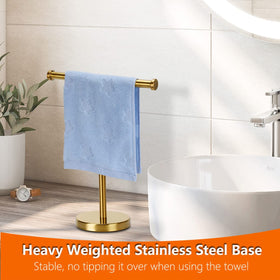 Kalitro gold towel rack brushed finish adds modern luxury to any bathroom.