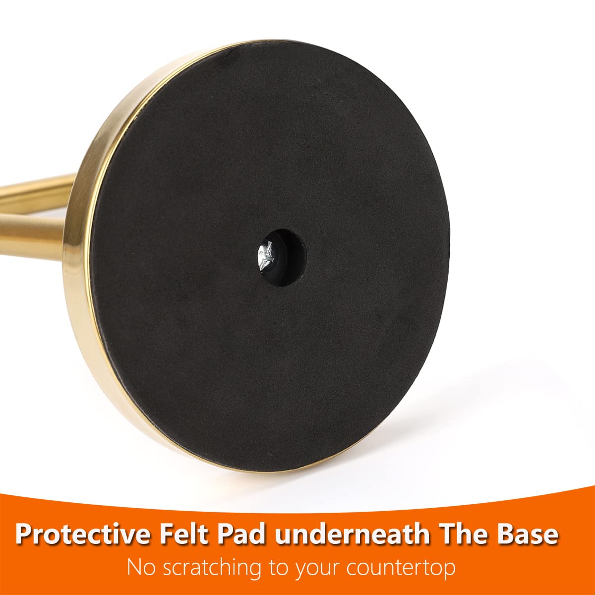 Kalitro gold towel rack felt pad protects countertops and reduces slipping.