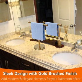 Kalitro gold towel rack in a stylish bathroom decor accent with practical use.