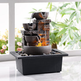 Kalona Decor Desktop Fountain with castle stone appearance for tranquil decor.