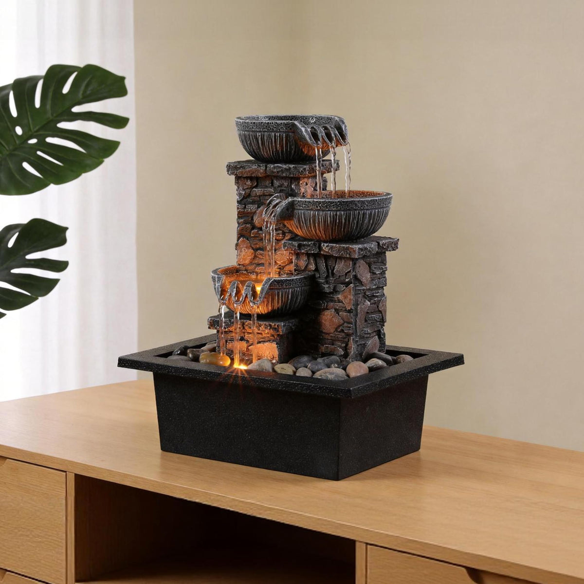 Kalona fountain features a reliable pump delivering continuous flow.