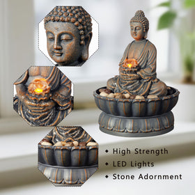 Kalona fountain includes cobblestones to complete peaceful decor.