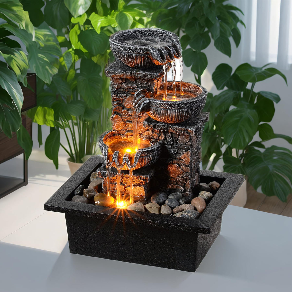 Kalona fountain with nine delicate water streams creating a soothing soundscape.