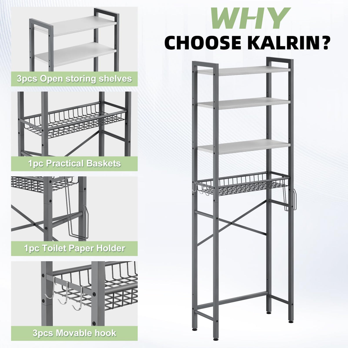 Kalrin anti-fall basket design secures loose items safely.