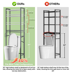 Kalrin bathroom organizer shelf with basket and hooks to declutter countertops.