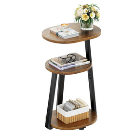 Kalrin oval side table 3-tier design for organized storage.
