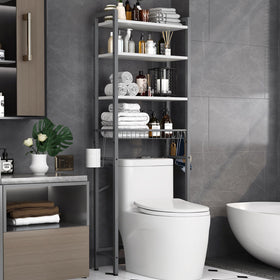 Kalrin over-the-toilet rack with four tiers for efficient bathroom storage.