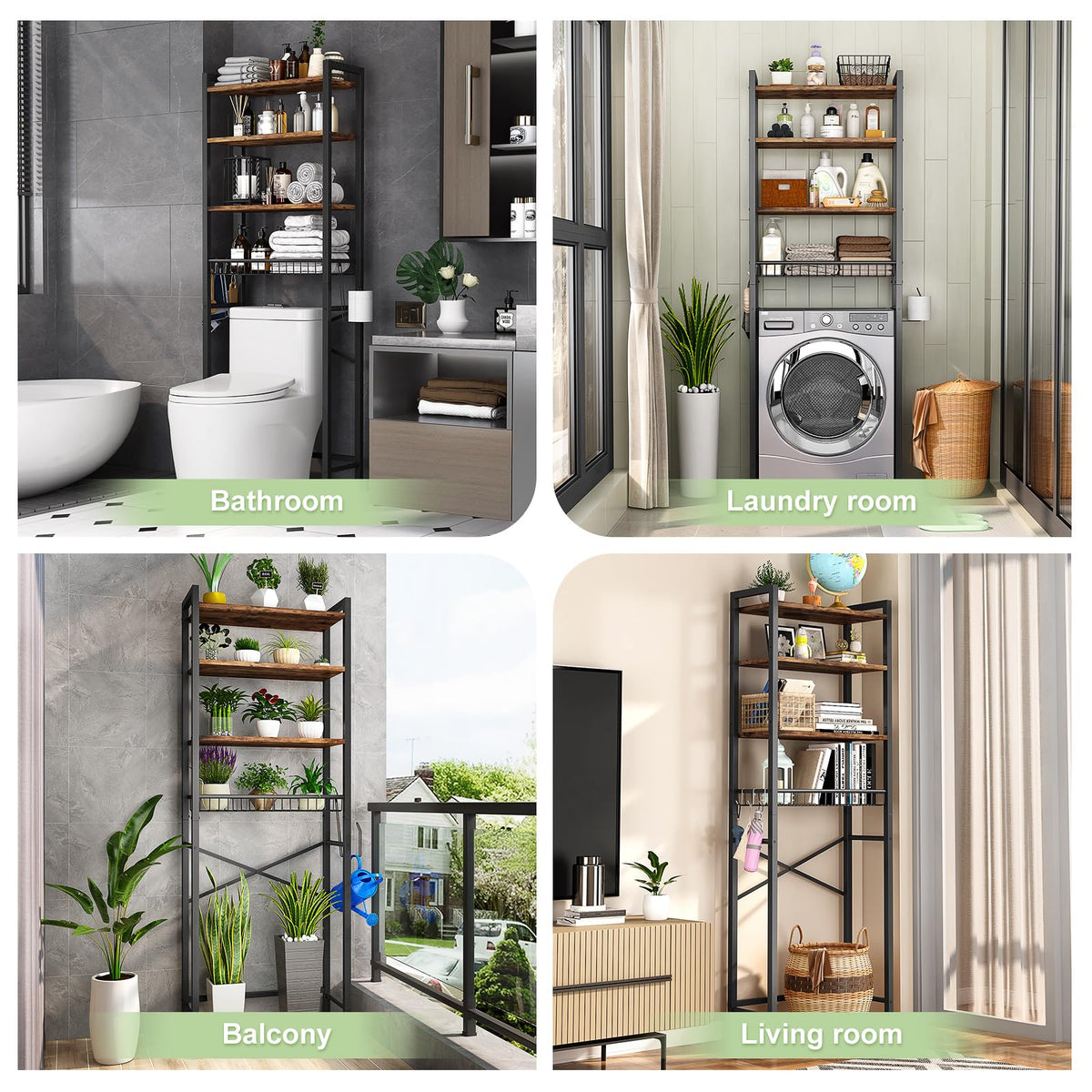 Kalrin rustic brown wood panel adds vintage charm while keeping toiletries neatly arranged.