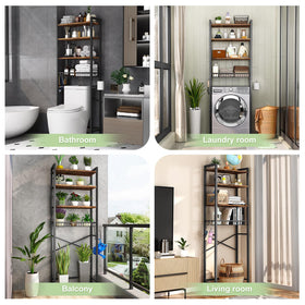 Kalrin rustic brown wood panel adds vintage charm while keeping toiletries neatly arranged.