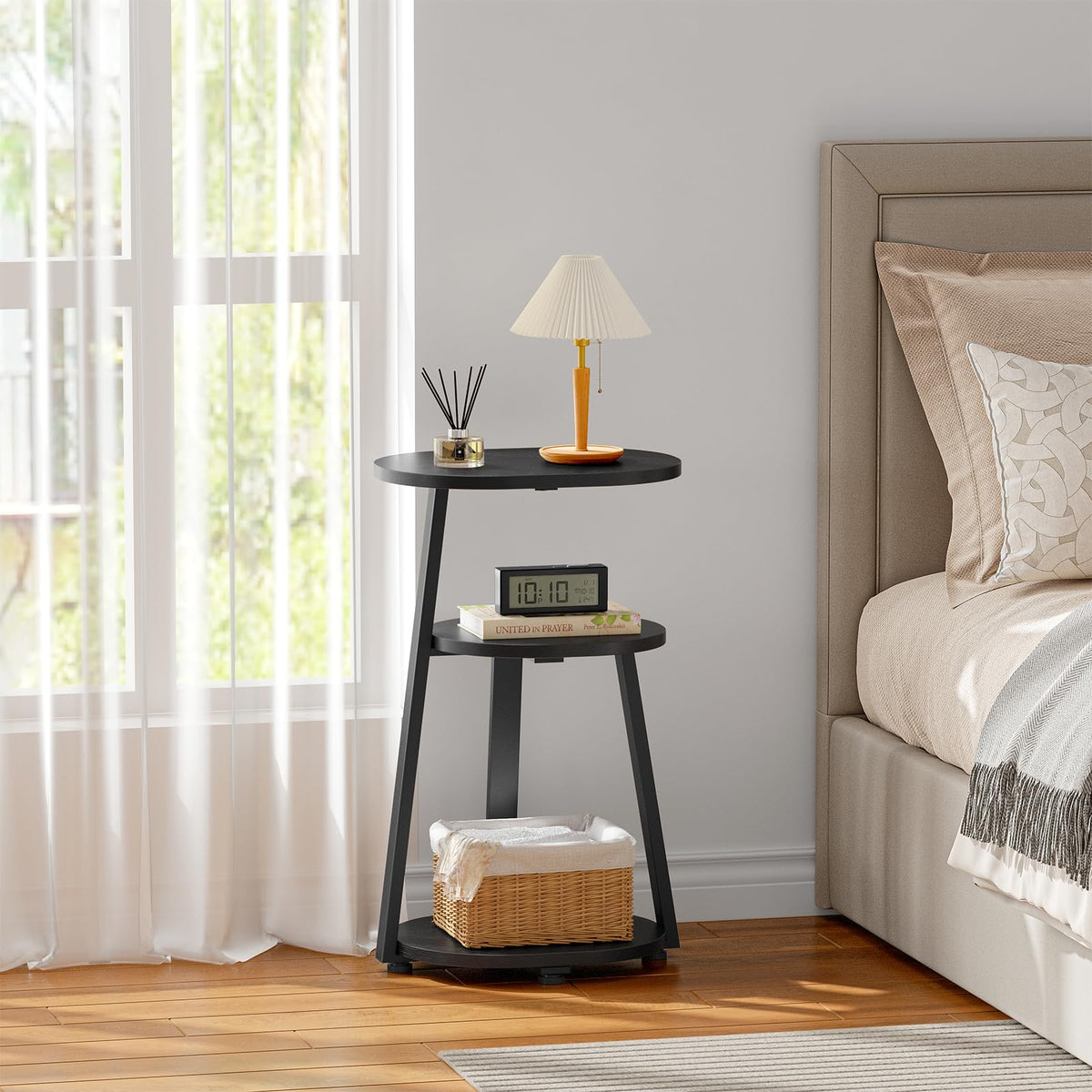 Kalrin wood-textured top adds warmth to contemporary rooms