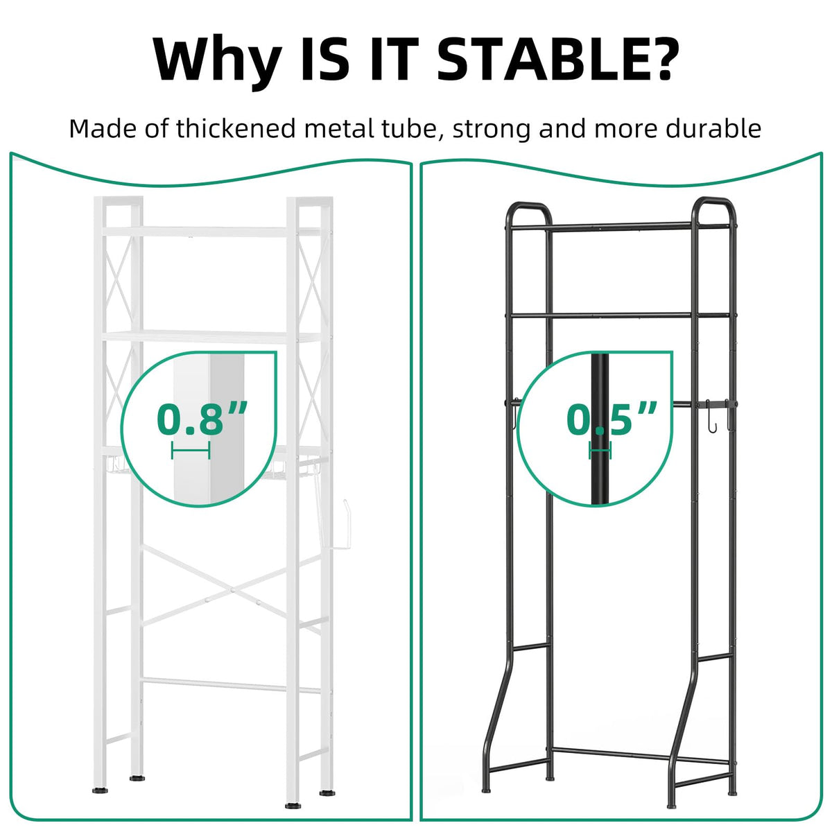 Kalrin sturdy metal frame enhances stability for daily bathroom use.