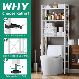 Kalrin three-tier bathroom organizer provides vertical storage in compact spaces.