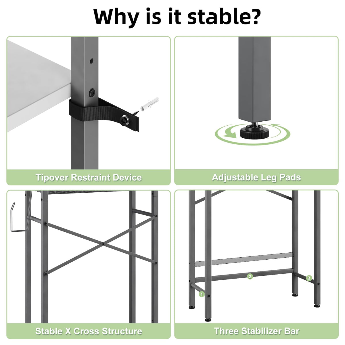 Kalrin X-shaped frame adds stability to the over-the-toilet unit.