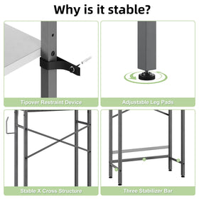 Kalrin X-shaped frame adds stability to the over-the-toilet unit.