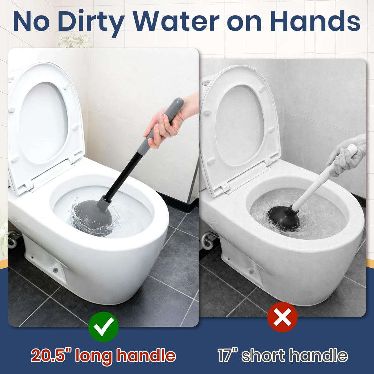 KalTell plunger extended-handle for easy unclogging with ergonomic grip.