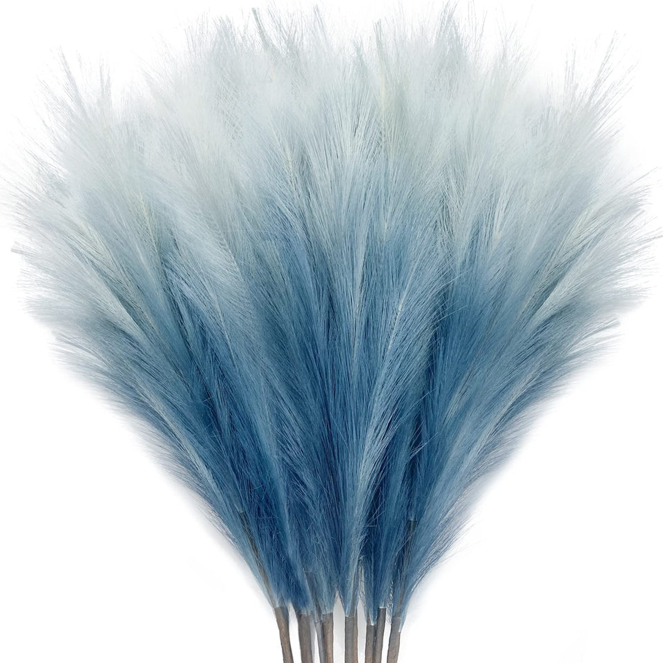 KALYLOC 8Pcs blue gradient pampas grass stems add height to your vase for a bold centerpiece.