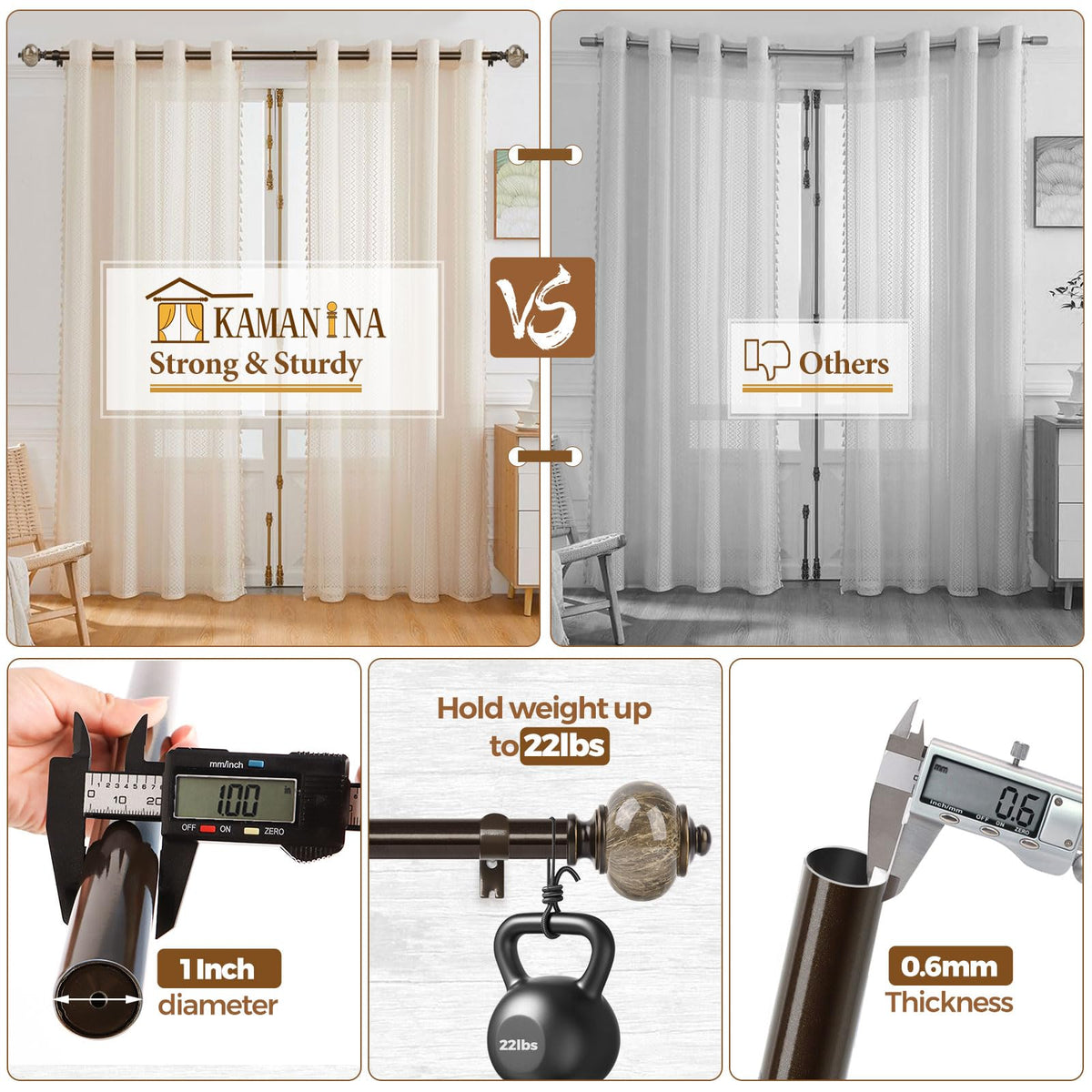 KAMANINA brackets and finials included for quick installation.