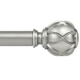 KAMANINA antique-silver curtain rod front view with netted finials for stylish living spaces.