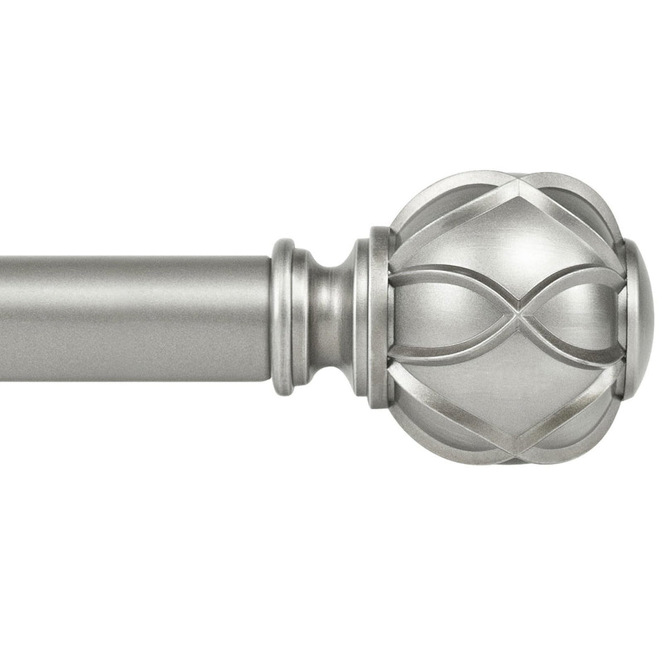 KAMANINA antique-silver curtain rod front view with netted finials for stylish living spaces.