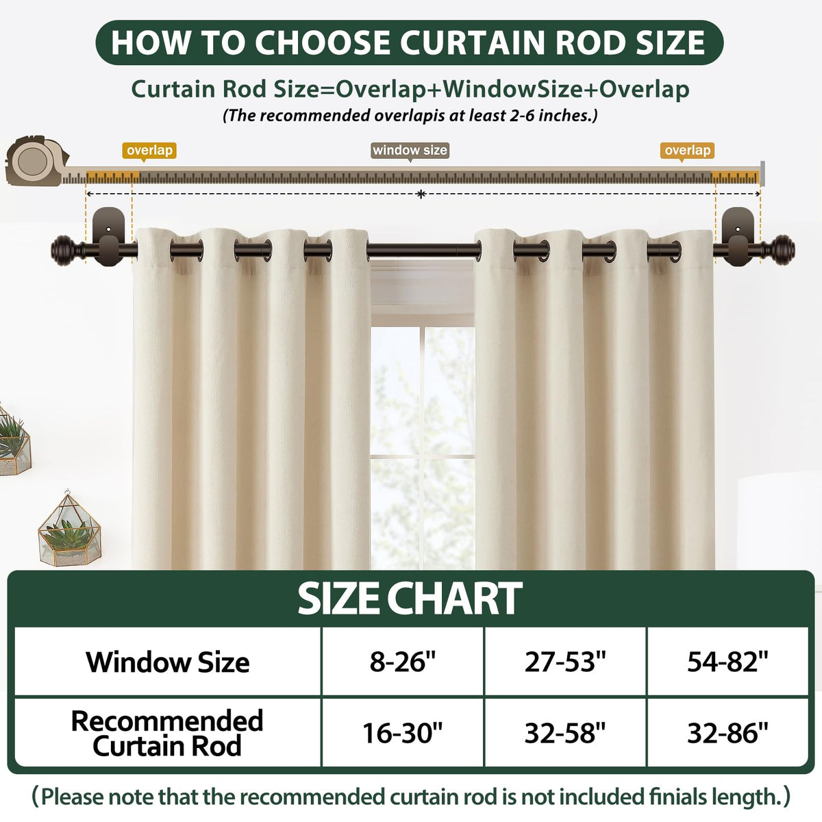 KAMANINA bronze-finial ends on curtain rod for a polished look.