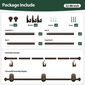 KAMANINA contents package includes rods, brackets, screws, and finials.