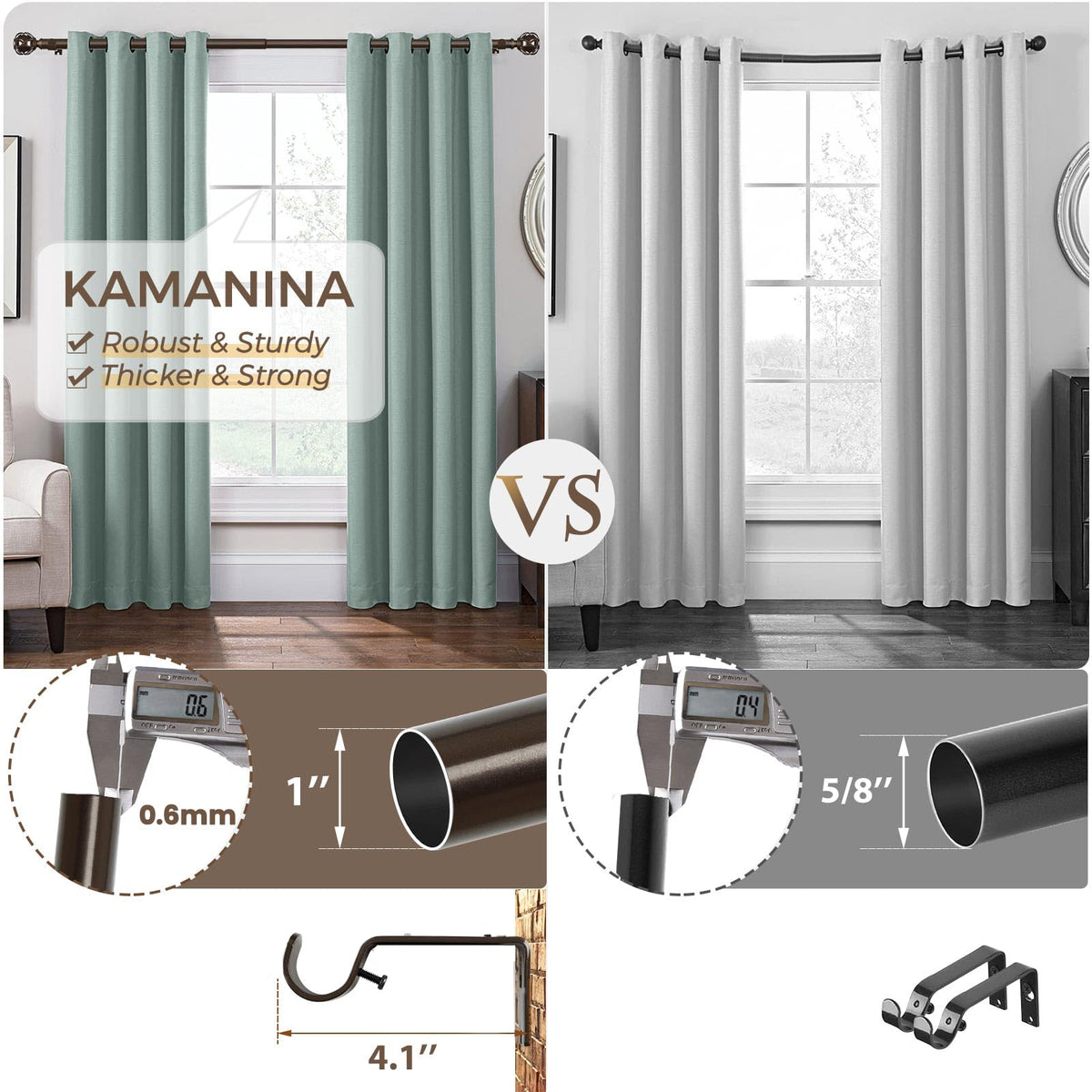 KAMANINA curtain rod supports up to 30 pounds for heavier drapes