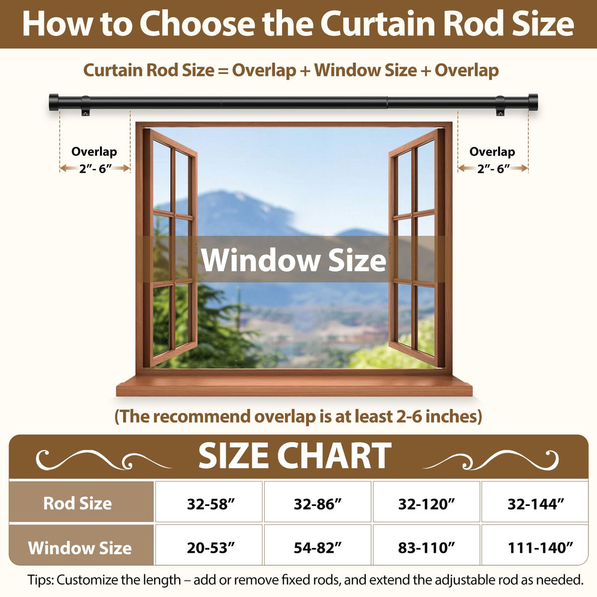 KAMANINA curtain rods 2-pack compatible with tab top and grommet styles