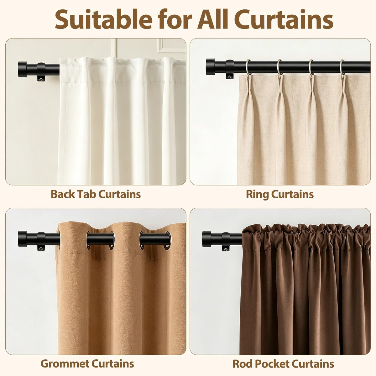 KAMANINA curtain rods 2-pack heavy-duty metal for drapes
