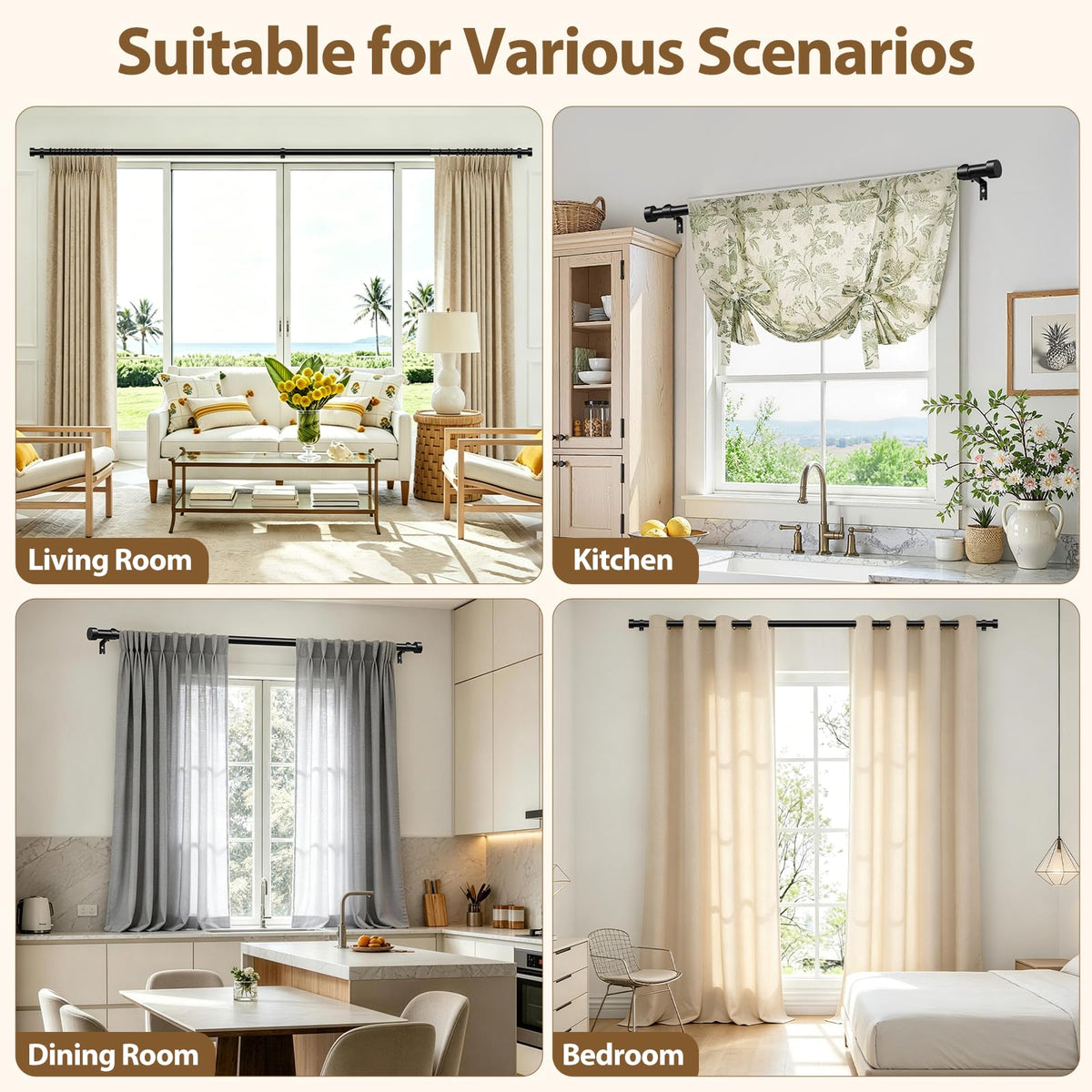KAMANINA curtain rods 2-pack smooth connection to prevent snagging