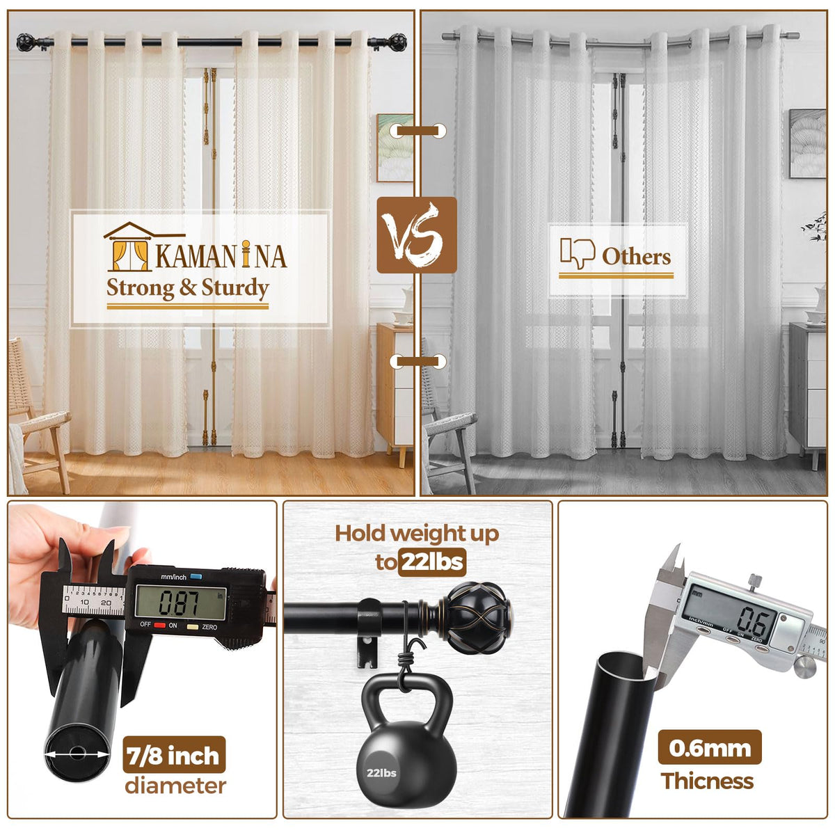 KAMANINA curtain rods black finish surface for contemporary home decor.
