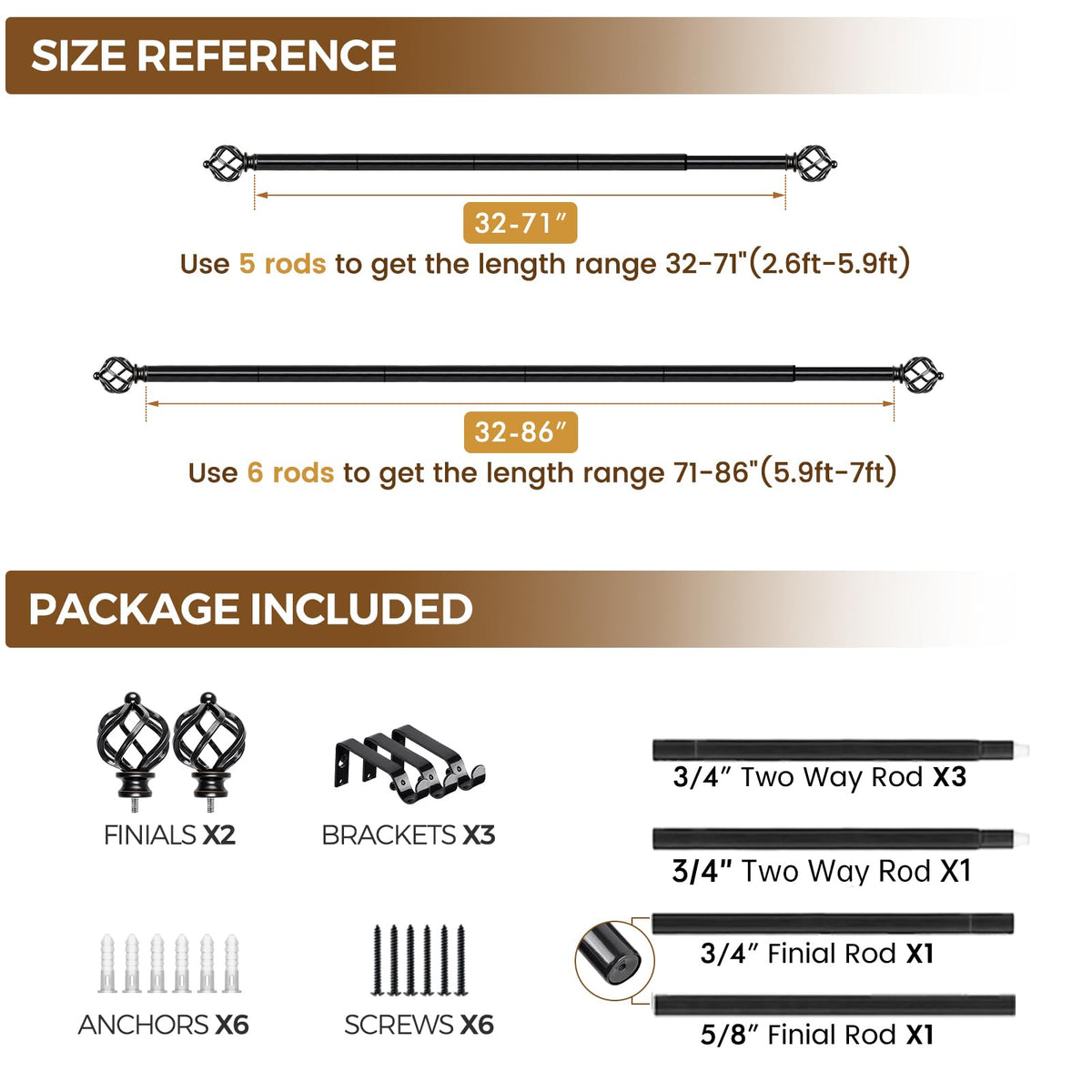 KAMANINA drapery rod works with sheers, grommets, and rod-pocket curtains for flexibility.