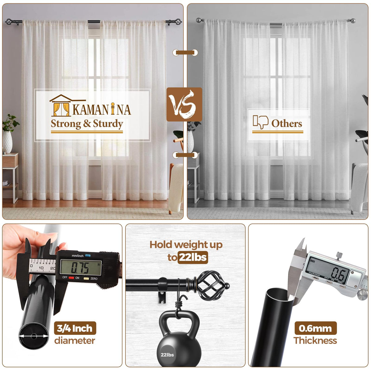 KAMANINA easy assembly brackets simplify installation and curtain removal.