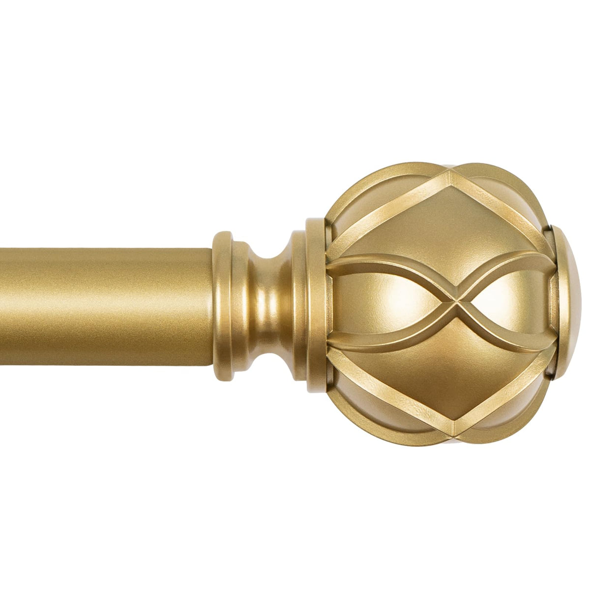 KAMANINA gold curtain rod with telescoping reach for flexible window sizing.