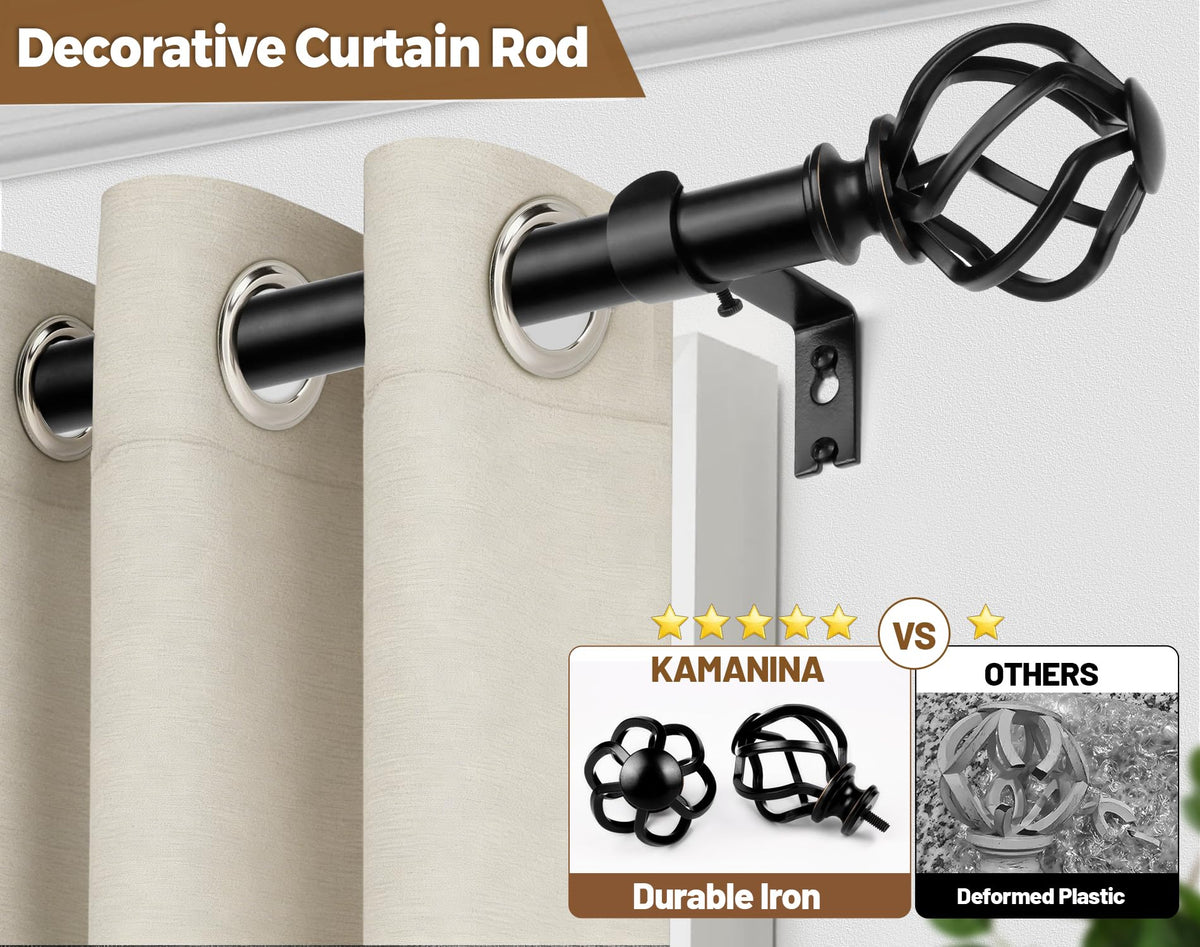 KAMANINA heavy-duty 1-inch rod supports curtains up to 22 pounds securely.