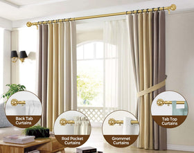 KAMANINA heavy-duty curtain rod supports lightweight to medium curtains.