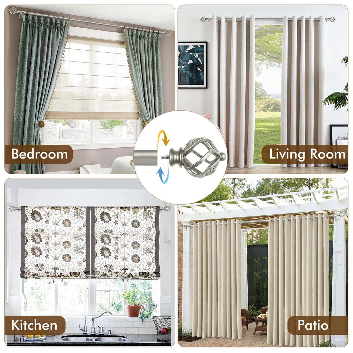 KAMANINA inner rod diameter 5/8 inch supports a range of drapes