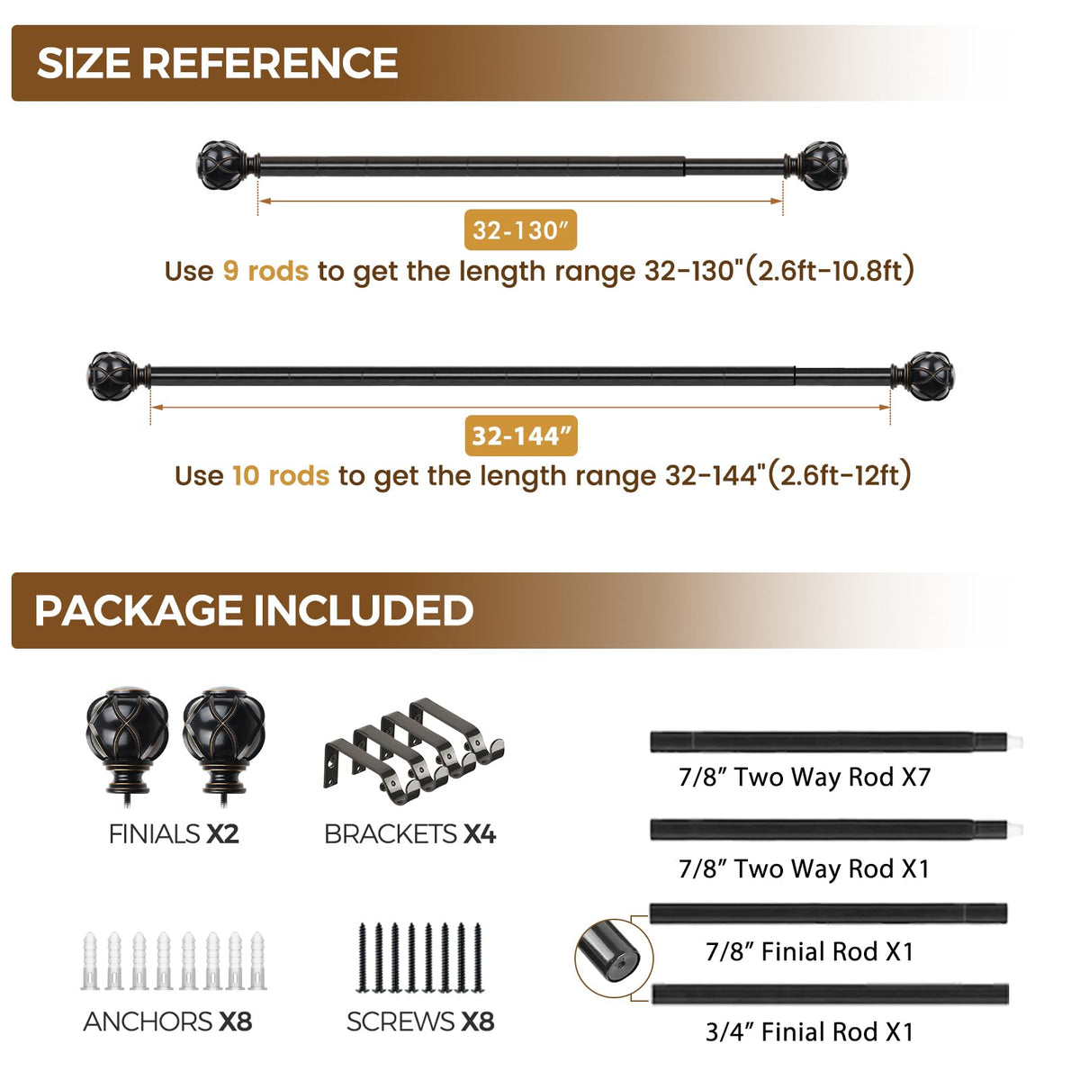 KAMANINA fits 66 to 140 inch windows with 32–144 inch extension.
