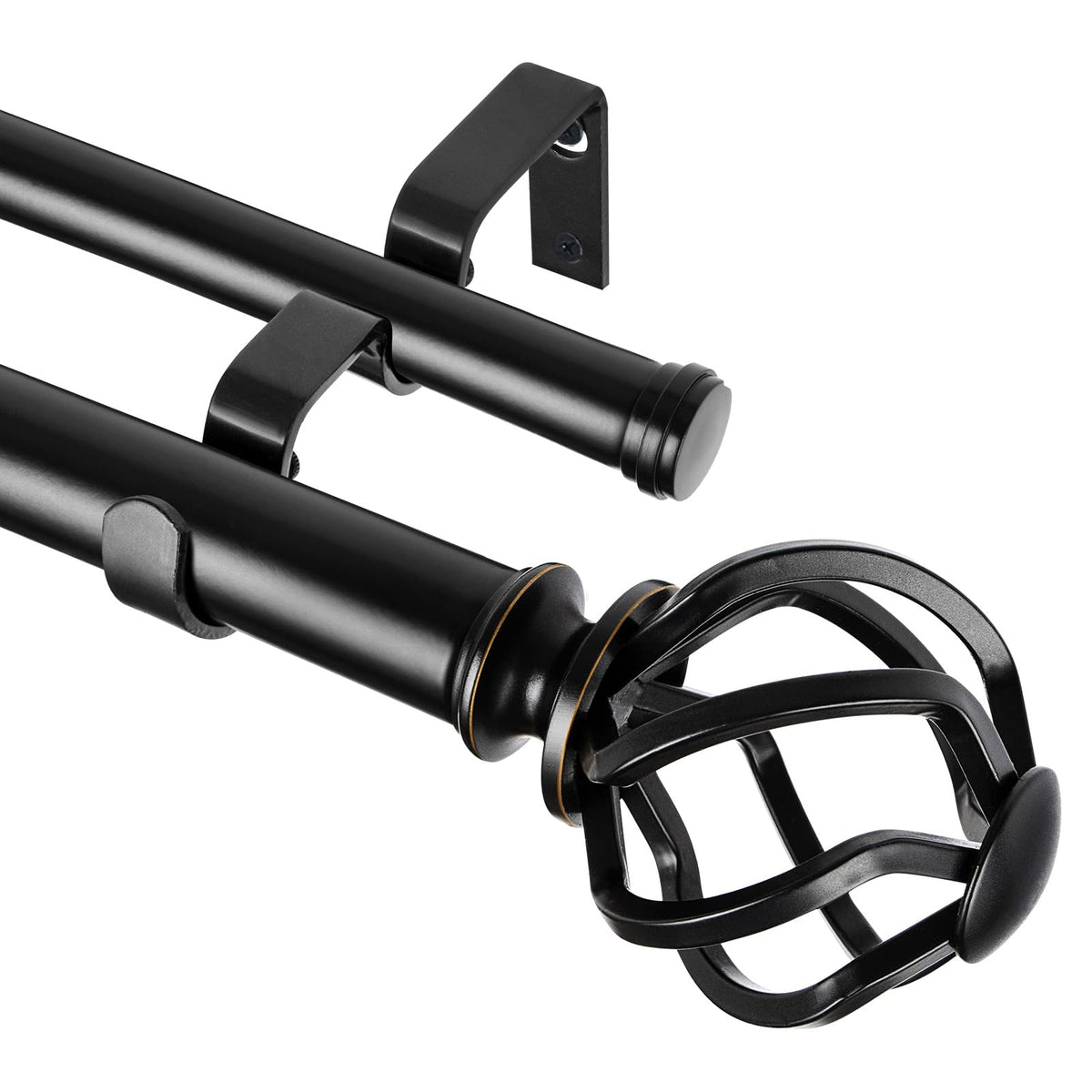 KAMANINA telescoping double curtain rod extends to fit large windows with a sleek black finish