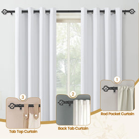KAMANINA twisted cage finial in black adds decorative flair while securing curtains.