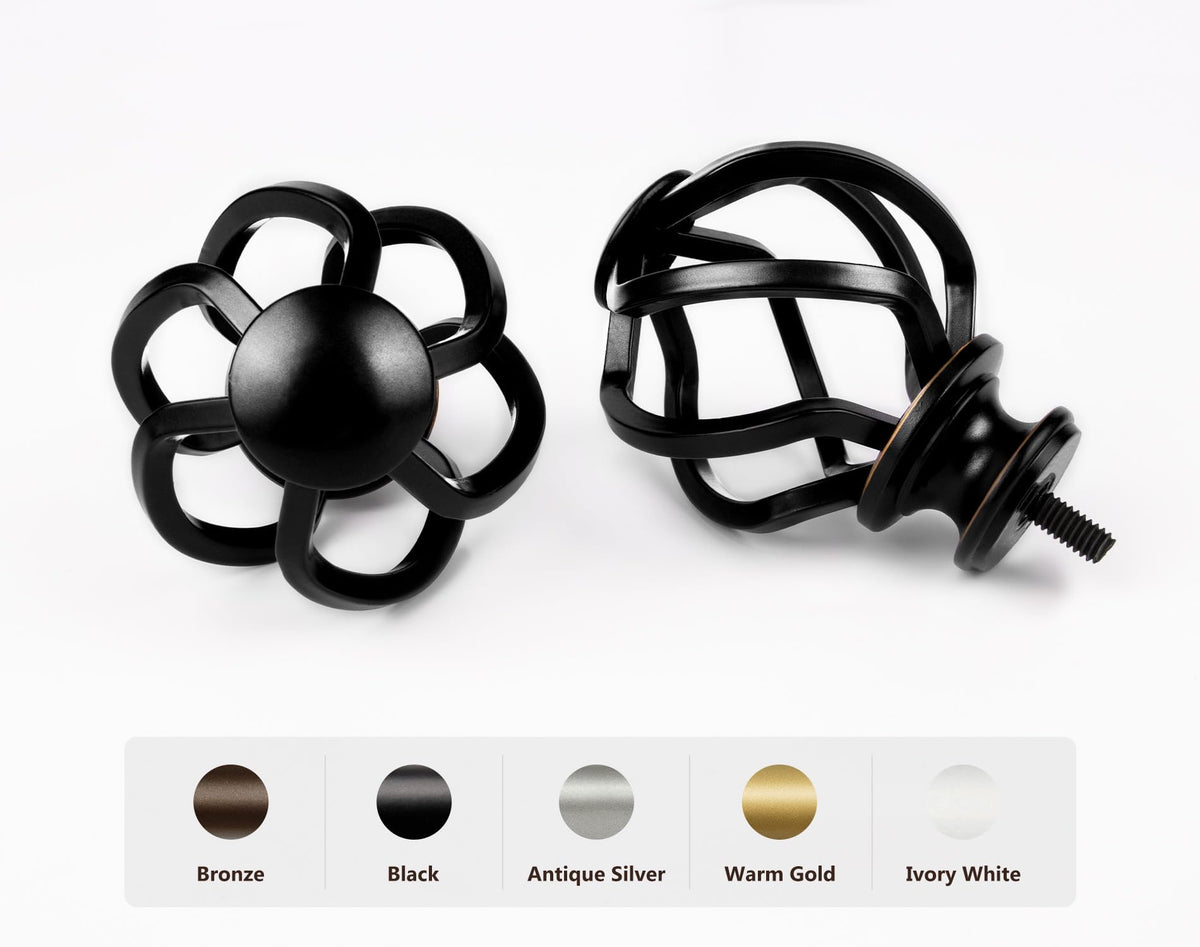 KAMANINA decorative twisted cage finials add a touch of glamour.
