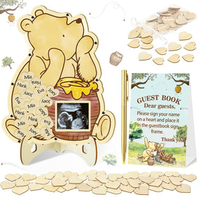 KAMUFU bear-shaped baby shower guest book with honey pot frame for memorable messages