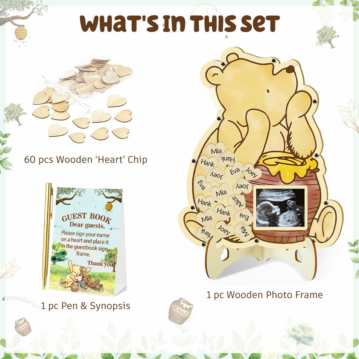 KAMUFU yellow bear frame with honey pot design, ideal for keepsake photos