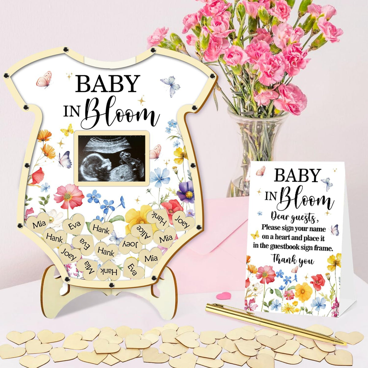 KAMUFU wildflower decor pack complements a serene baby shower theme.