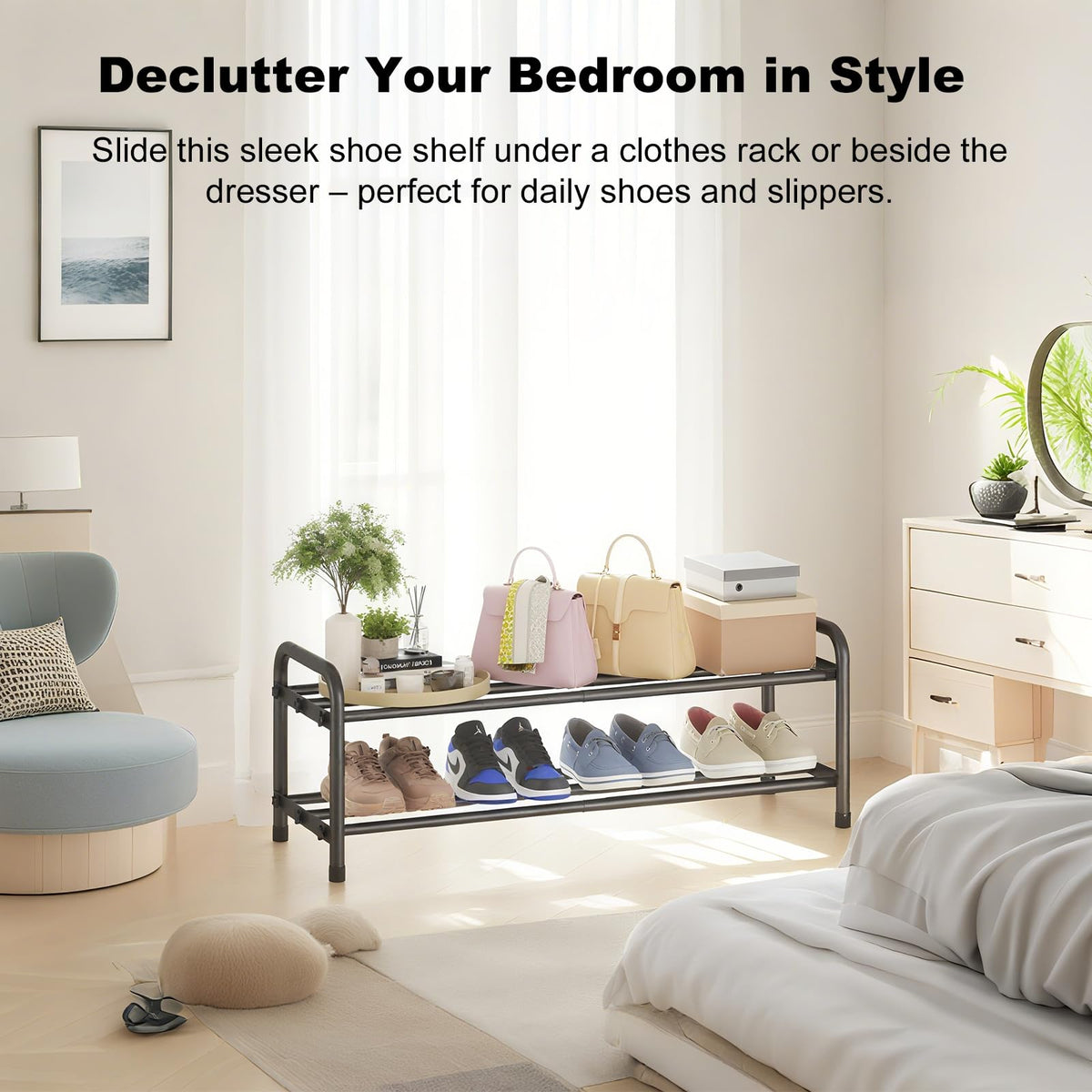 KANAV shoe rack by entryway reduces clutter and keeps shoes neatly organized.