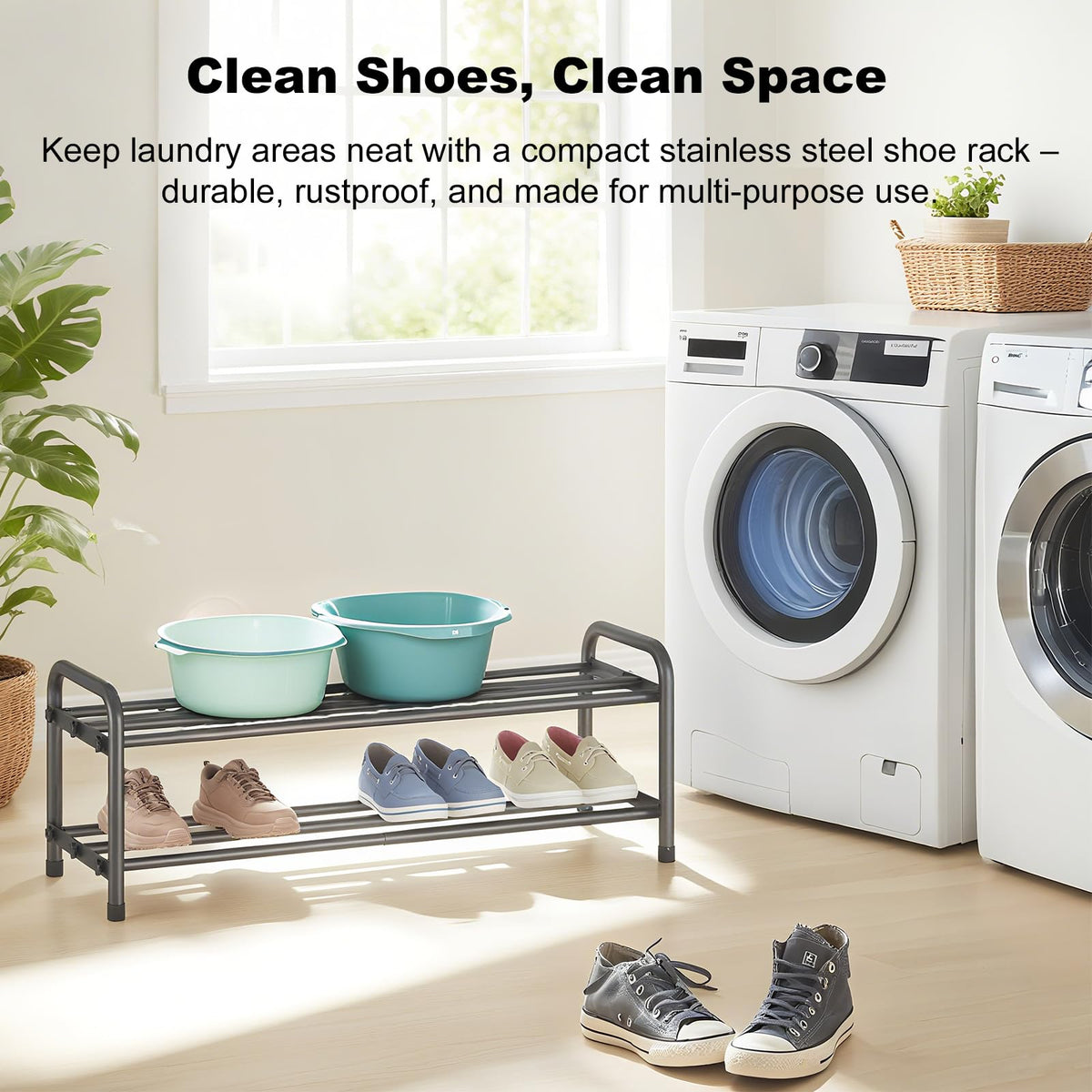 KANAV rack in closet creates organized shoe storage and easy access.