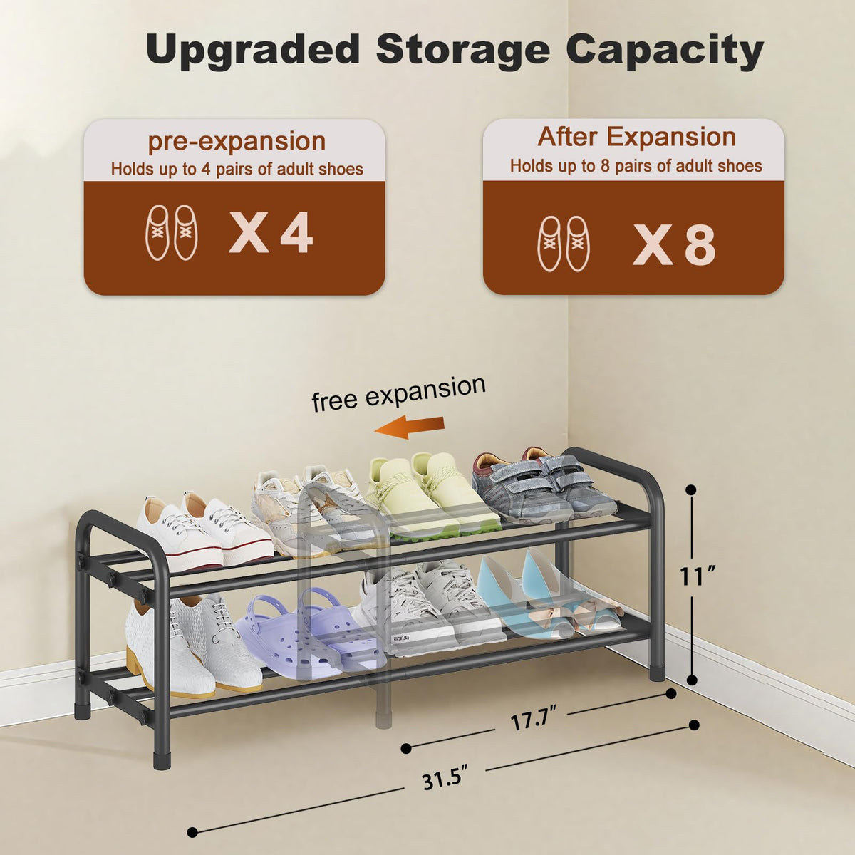 KANAV rack length adjusts to fit closets, entryways, or apartments.