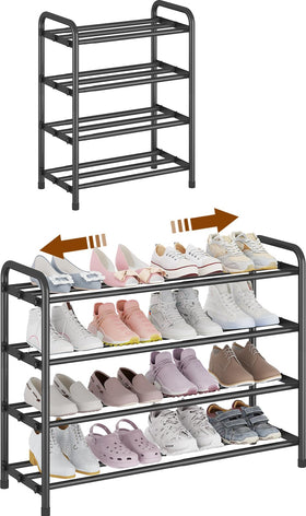 KANAV 4-Tier Expandable Shoe Rack in closet showing adjustable shelves for organized footwear