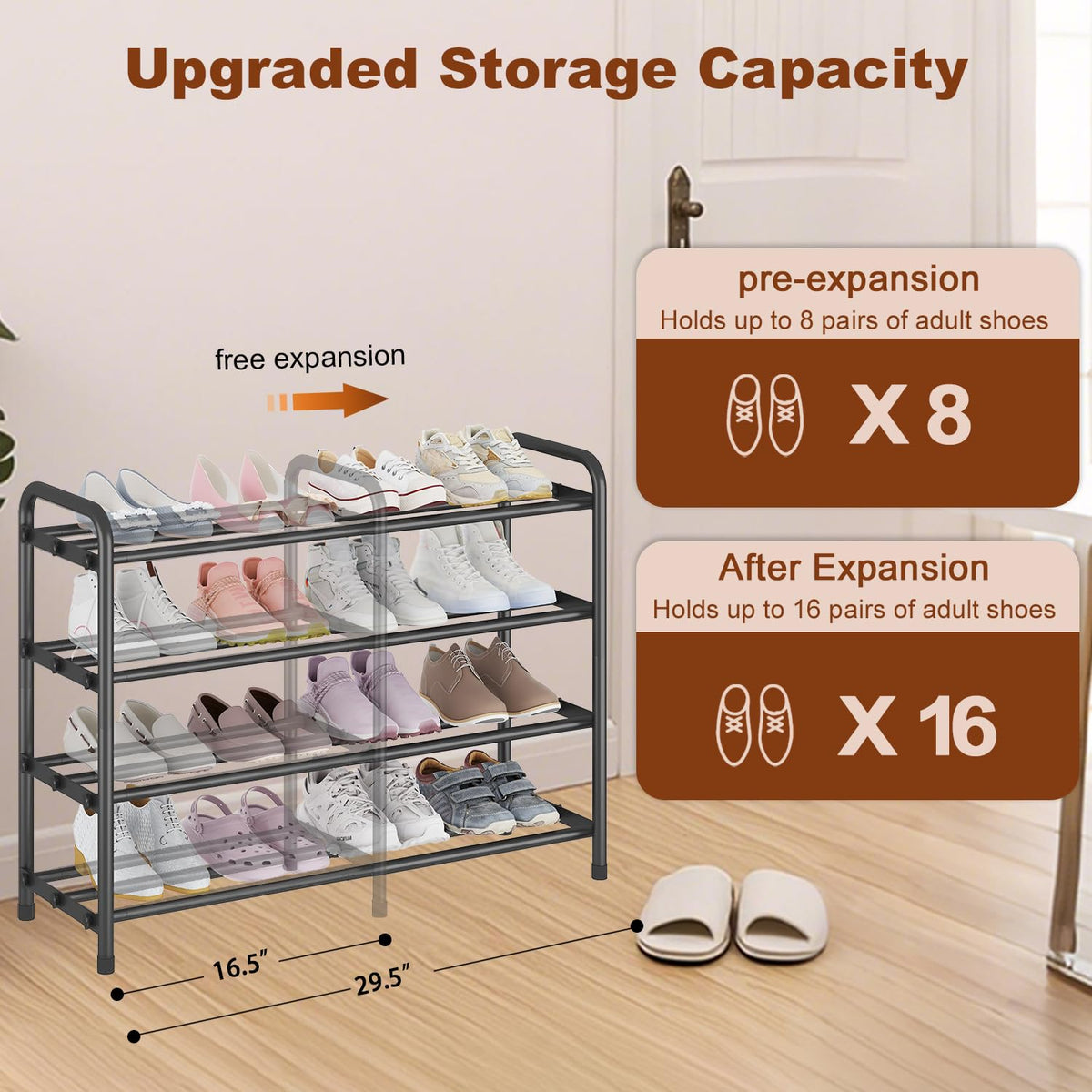 KANAV black finish shoe rack placed in entryway for easy access and organization