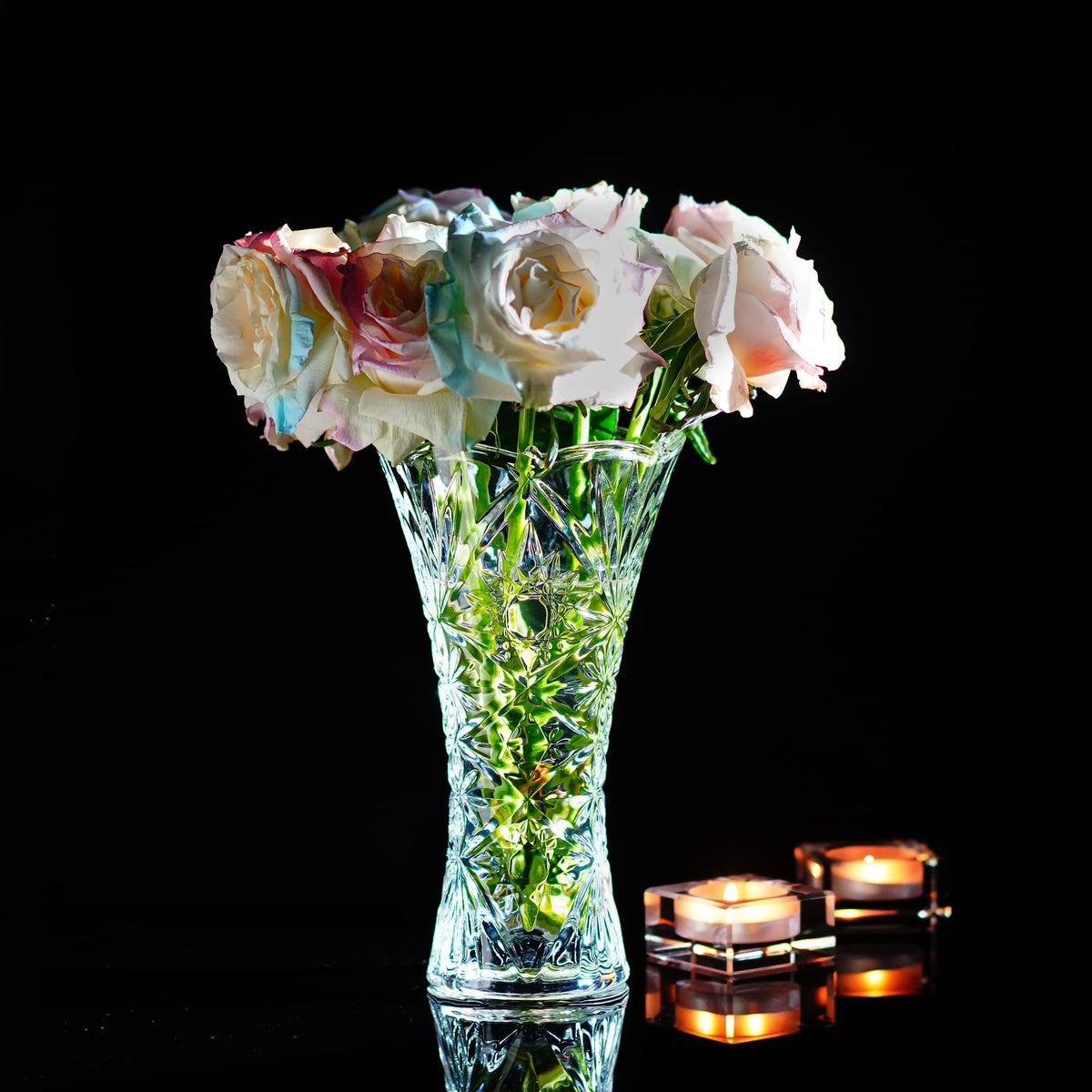 Kanpura Clear Crystal Vase side view highlighting 9.2 inch height